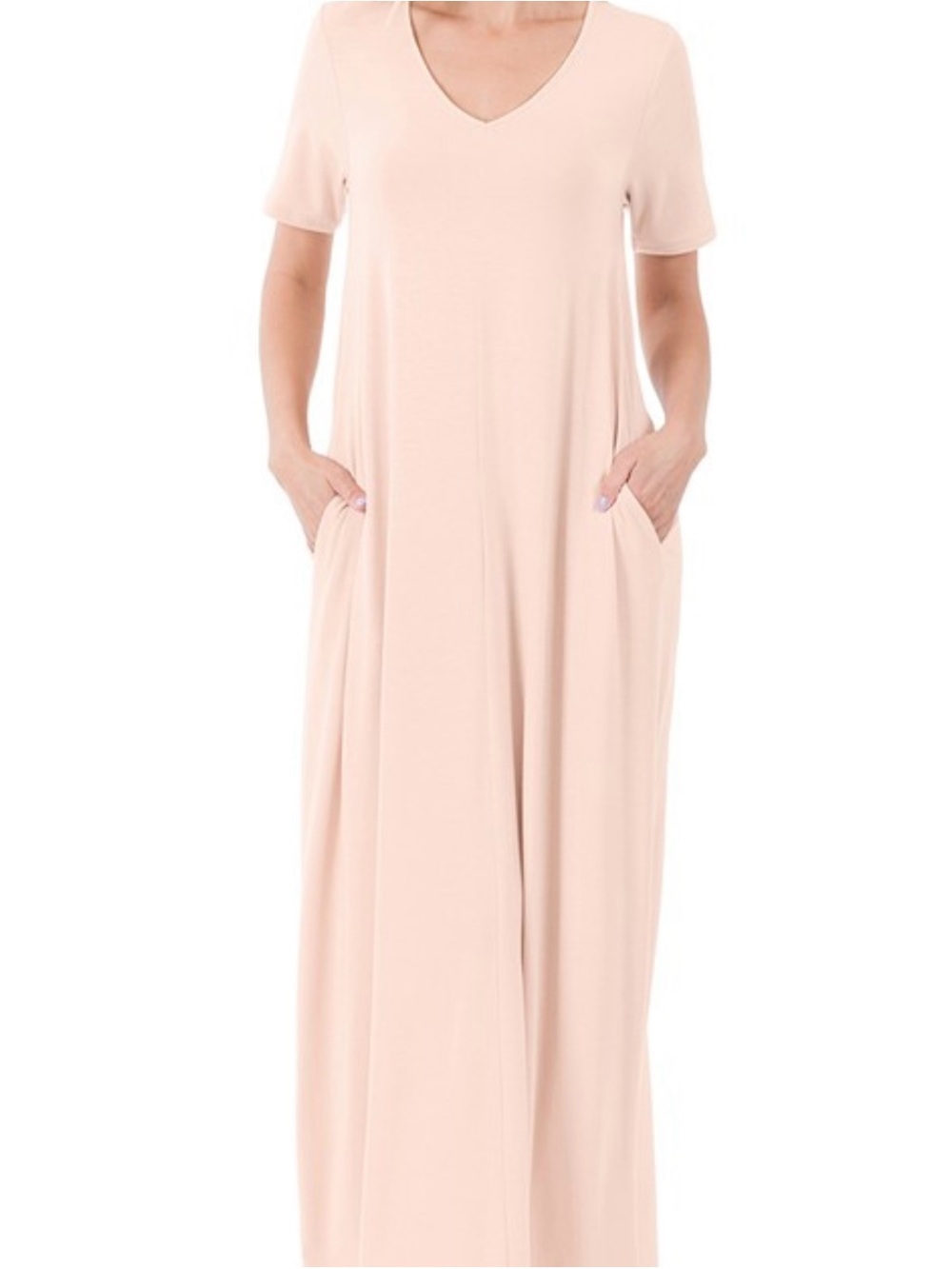 Blush V-Neck Short Sleeve Maxi Dress